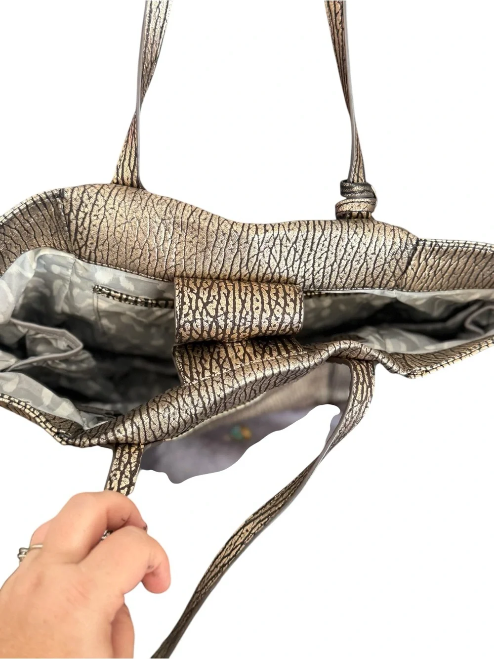 Aimee Kestenberg Metallic Gold Textured Tote with Removable Pouch